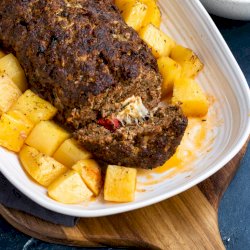 Meatloaf with saganaki cheese and roasted capsicum