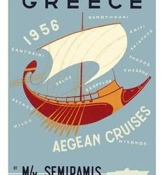 Vintage poster promoting Aegean sea cruises in 1956