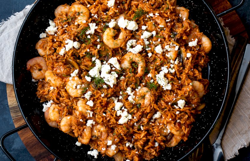 Rice Pilaf with Prawns and ouzo