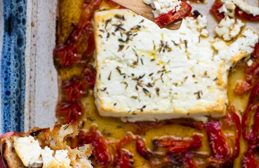 Baked feta with capsicum & Tirokafteri