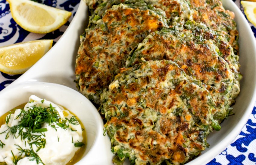 Zucchini and asparagus Fritters with feta