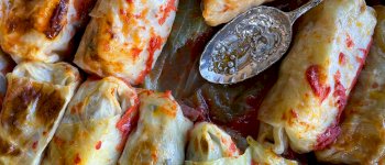 Lahanodolmades – Greek Beef-Stuffed Cabbage Leaves Baked in Red Sauce Recipe