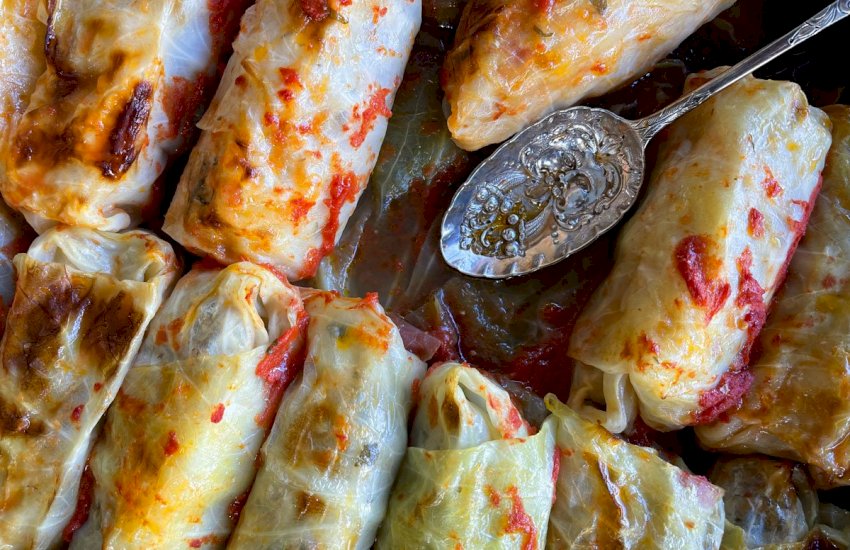 Lahanodolmades – Greek Beef-Stuffed Cabbage Leaves Baked in Red Sauce Recipe