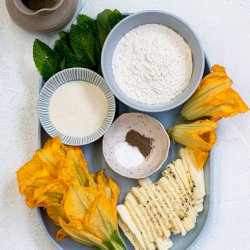 Battered Zucchini flowers with Halloumi