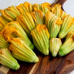 Battered Zucchini flowers with Halloumi