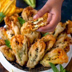 Battered Zucchini flowers with Halloumi